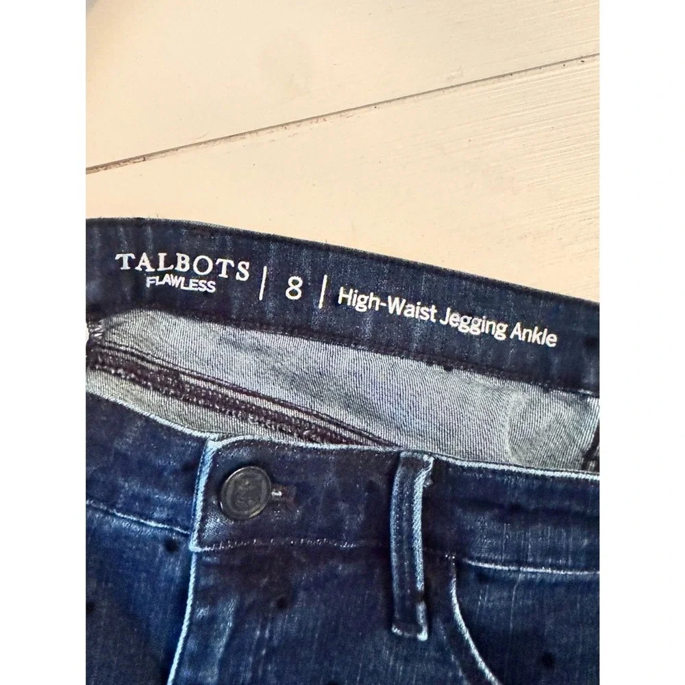 Talbots Polka Dot Jeggings High Rise‎ Stretch Ankle Dark Wash Size 8